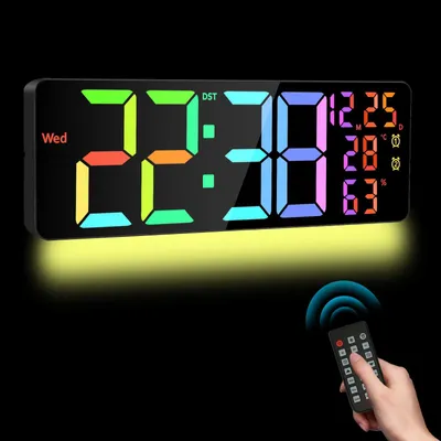 Digitale LED-Wanduhr 41,8 cm, Fernbedienung, Helligkeit, Temperatur, Doppelalarm