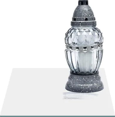 Zdjęcie produktu dla SZKLANA PODSTAWKA POD ZNICZE Z DEDYKACJĄ 25x25cm Szkło 485e