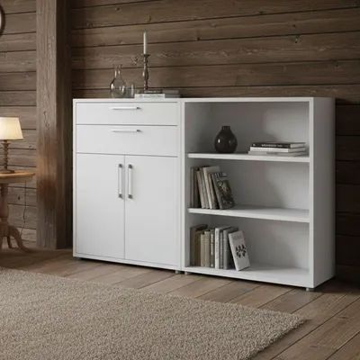 Immagine prodotto di Dmora Credenza Albinea 40x178x113h cm Bianco, 2 Cassetti 5 Vani