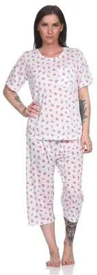 Produktbild von Damen Pyjama 3/4 Hose & Shirt Schlafanzug Hausanzug Sommer; Weiß/L/40
