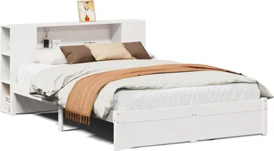 Obrázek produktu pro vidaXL Postel z masivu s policí bez matrace bílá 160x200 cm borovice