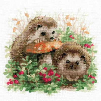 Produktbild von Riolis Kreuzstich Set "Igel in Lingonberries" 25x25cm, Zählmuster