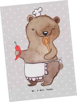 Produktbild von Mr. & Mrs. Panda Ansichtskarte Pizzabäcker Herz - Grau Pastell - Geschenk, Pizzabote, Grußkarte, Postkarte, Pizzabringdienst, Fotokarte, einzelkarte, Pizza Backen