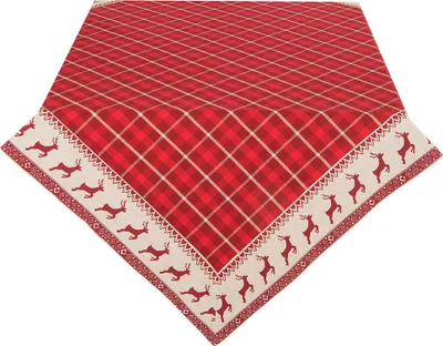 Immagine prodotto di Tovaglia natalizia quadrata Clayre & Eef 100x100 cm Rosso Beige Cotone Cervo