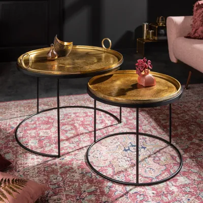 Produktbild von riess-ambiente 2er Set Runde Couchtische ELEMENTS 65cm gold schwarz Metall Tabletttisch Beistelltisch Tisch