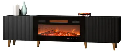 Produktbild von Mirjan24 TV-Lowboard Pafos 180 mit Kamin, Stilvoll Schlafzimmer Kollektion, TV-Schrank, Modern TV-Kommode (Farbe: Schwarz / Gold Füße, mit Kamin Schwarz)