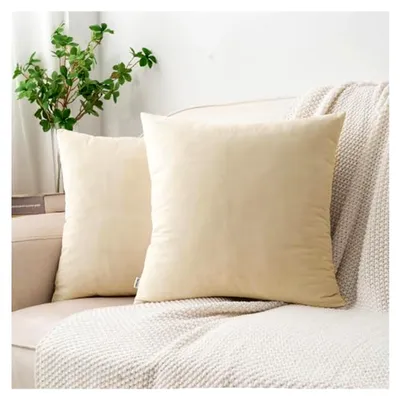 Produktbild von Kissenbezüge aus Samt in Cremeweiß 45x45 cm, 2er Set, Weiche und Waschbare Kissenhüllen für Sofa und Bett