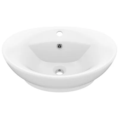 Zdjęcie produktu dla vidaXL Luksusowa umywalka z przelewem owalna matowa biała 58,5x39 cm ceramiczna