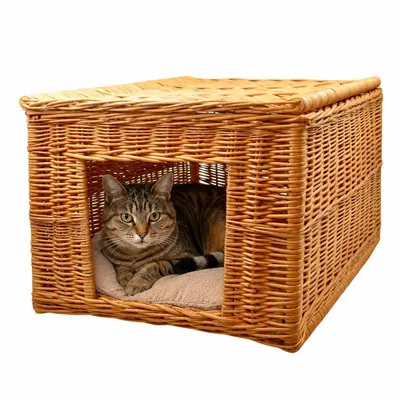 Produktbild von Weidenkörbchen für Katzen mit klappbarem Deckel aus Weidenruten