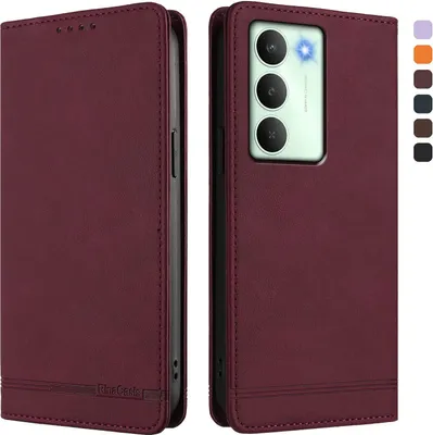 Obrázek produktu pro Pouzdro pro Realme14X/Realme C75 5G, retroPolyuretankožené flip pouzdro s stojánkem a přihrádkami na karty Červený