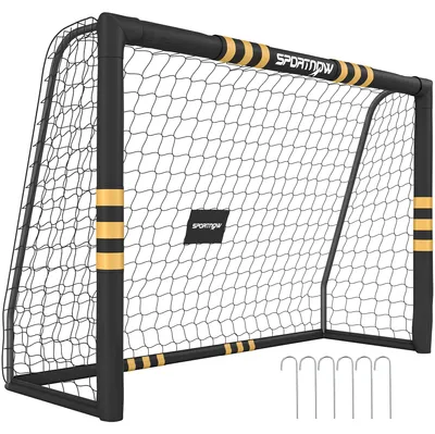Image de But de football - avec filet - en PVC - avec piquets pour fixation au sol - pour intérieur et extérieur - 240 x 85 x 160 cm - noir
