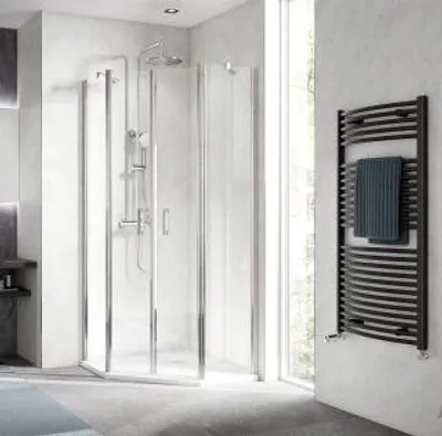 Produktbild von HSK 4865090-1-120 Exklusiv 2.0 Fünfeckdusche Pendelbar 4-teilig 900x900x2000mm Alu Silber-Matt TwinSeal