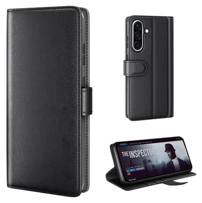 Produktbild von Echtleder Handyhülle für Samsung Galaxy A56 5G Lederhülle Cover Case Tasche Klapphülle Fliphülle Leder Hülle Farbe: Schwarz