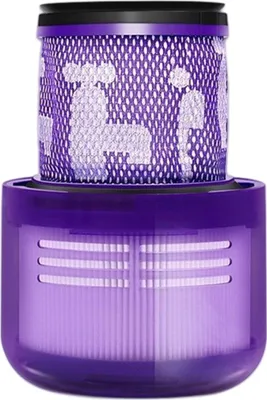 A close-up studio shot of a purple vacuum cleaner filter.