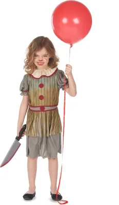 Produktbild von Horror-Clown Mädchenkostüm für Halloween grau-beige-weiss L 10-12 Jahre (130-140 cm)