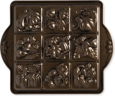 Produktbild von Backform "Seasonal Squares Pan" - Nordic Ware | Fall Harvest Bronze