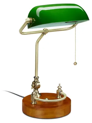 Bankierslampe mit Zugschalter, E27, grün, Retro, schwenkbarer Schirm
