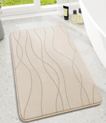 Image de Tapis de bain, tapis de bain en mousse à mémoire de forme, antidérapant, lavable, doux, tapis de bain/douche absorbant pour la salle de bains, beige, 60 x 90 cm