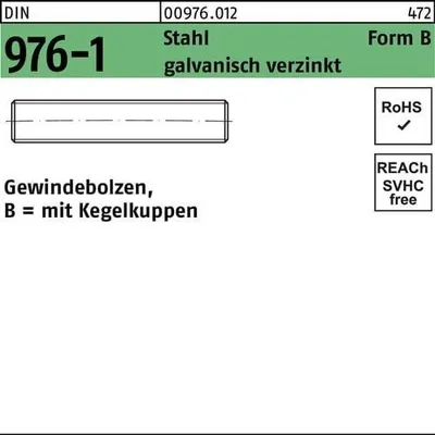 Produktbild von Gewindebolzen DIN 976 m.Kegelkuppen BM 16 x 400 Stahl galvanisch verzinkt