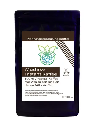 Produktbild von VITARAGNA Mushrox Vitalpilz Kaffee, Instant Mushroom Coffee, löslicher Arabica Kaffeemix mit Cordyceps, Ganoderma Reishi, Floracia, 30 Portionen