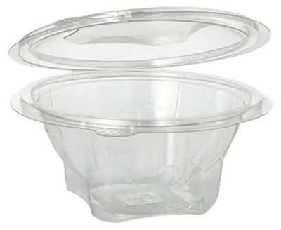 Produktbild von Feinkost- und Salatschalen mit Klappdeckel, R-PET rund 500 ml Ø 15,5 cm · 6,8 cm glasklar