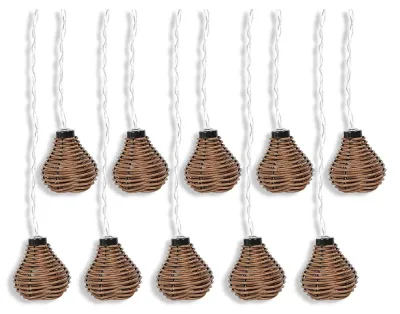 Lichterkette mit 10 Rotankugeln, LED, warmweiß, für Innen & Außen