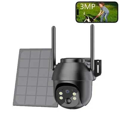 Image de caméra de surveillance 4G LTE Extérieur Batterie avec carte SIM Panneau solaire, 2K 3MP sans fil Caméra IP solaire sans WLAN Extérieur, vision nocturne couleur/IR, audio 2 voies