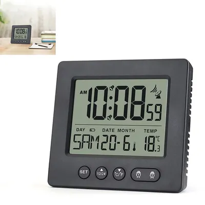 Produktbild von Wecker, Digitaler Funkwecker mit 2 Weckzeiten, Automatische Zeit, Funkuhr, 5-Minuten Snooze, Temperaturanzeige, 2 x AAA-Batterie (Nicht enthalten)