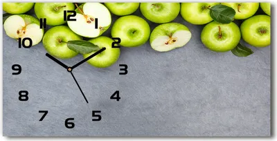 Produktbild von Wanduhr aus Glas – 60x30 cm - Glasbild - Glasuhr - Gehärtetes Glas - schwarze-zeiger - Grüne Äpfel