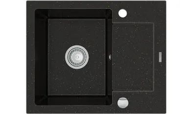 Immagine prodotto di Mexen Enzo lavello in granito a 1 vasca con scolapiatti 576 x 465 mm, nero/oro metallizzato, sifone cromato - 6506571005-75