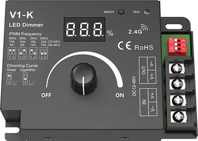 Produktbild von V1-K 1-Kanal LED Dimmer – 12–48 V DC, bis 20 A, Konstantspannung für leistungsstarke LED-Streifen