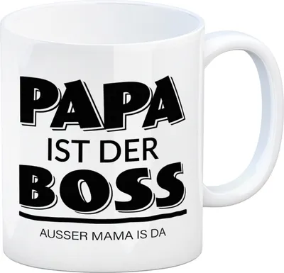 Produktbild von Kaffeebecher mit Spruch: Papa ist der Boss. Außer ... Kaffeetasse Tasse
