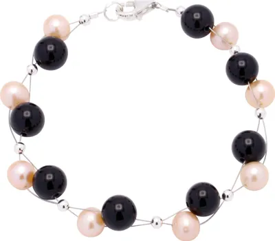 Produktbild von Armband aus Perlen Süßwasserperlen & Onyx rose schwarz Armkette Armschmuck Damen