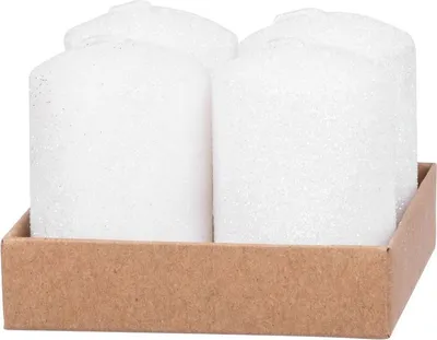 Image de Bougie MagicHome Noel, 4x6 cm, cylindrique, pack 4 pcs, blanche, avec paillettes, de l'Avent