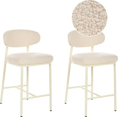 Produktbild von BELIANI Barstuhl 2er Set Hellbeige Bouclé Stoff Metallbeine Ohne Armlehnen Retro Stil Modernes Design Minimalistischer Stil Barhocker Tresenhocker