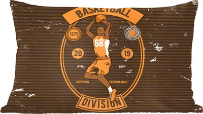 Produktbild von MuchoWow® Zierkissen Sofakissen Wohnzimmer Dekokissen 50x30 cm Mancave - Basketball - Retro - Orange - Schwarz - Wohnzimmerdekoration - Polster mit Photo