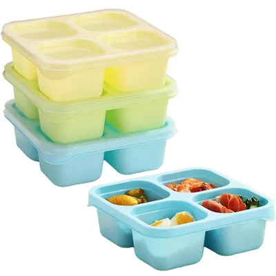Bento Box 3er-Set 450 ml mikrowellengeeignet 4 Fächer gelb/grün/blau