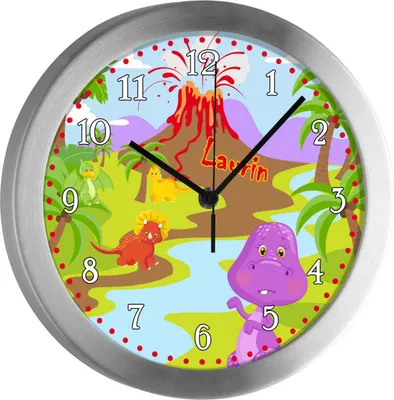 Produktbild von Kinderzimmer Funkwanduhr, Funkuhr Wanduhr Kinder, Dino 25 cm