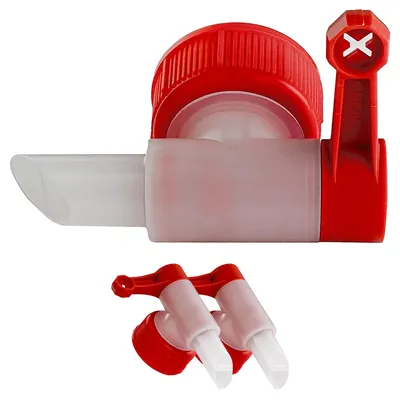 Produktbild von anaterra® Auslaufhahn - 2er Set, für 10L Kanister, mit DIN 45 Gewinde, Kunststoff, Rot/Weiß - Zapfhahn, Ablasshahn, Kanisterhahn, Dosierhahn, Camping