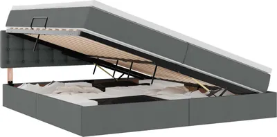 Image de Lit coffre à LED vidaXL avec matelas, gris foncé, 200 x 200 cm, tissu