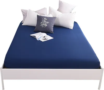 Produktbild von CANDeal Spannbetttuch, 100% Baumwolle, 30cm Tiefe Tasche, 180cm x 200cm Navy blau