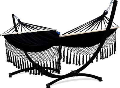 Produktbild von Potenza Outdoor Hängematte mit Gestell für 2 Personen I Stabhängematte XXL 220x160, 200kg I Schwarz Hängemattengestell 220kg Wetterfest