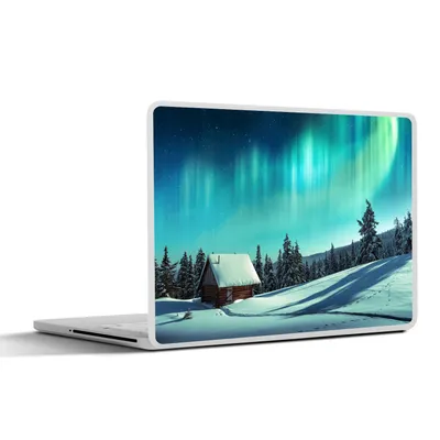 Produktbild von MuchoWow® Laptop Aufkleber Sticker Cover Nordlichter - Schnee - Haus - Winter 31x22.5 cm - Laptop-Deko