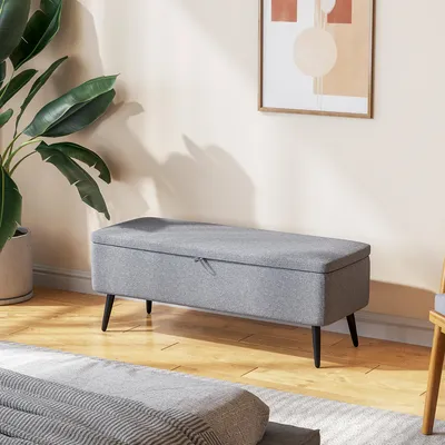 Produktbild von Truhenbank, Polsterbank Sitztruhe, Leinenoptik Polyester
