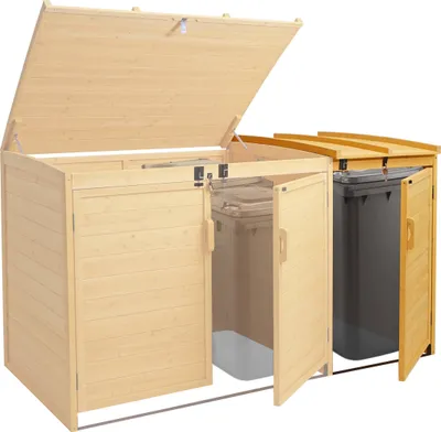 Obrázok produktu pre XL 1ks/2ks nadstavec na odpadkový kôš HWC-H75, box na odpadky, 120x68x104cm drevo s certifikátom MVG ~ hnedá