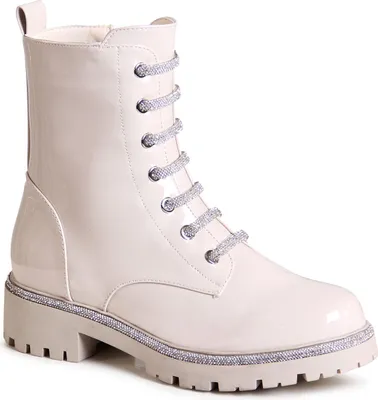 Produktbild von topschuhe24 2940 Damen Stiefeletten Glitzer Worker Boots , Farbe:Beige Lack, Größe:37 EU