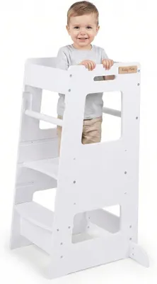 Imagen del producto de Silecomplaza, escalera de aprendizaje para niños a partir de 1 año, con protección antideslizante, ajustable en 3 alturas, con barandilla de seguridad, ideal para ayudar en la cocina según el método Montessori, color blanco