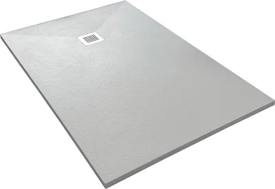 Productafbeelding van Veroni douchebak van composietsteen met een leisteenmotief, plat model (L x B x H): 140 x 90 x 3 cm, wit