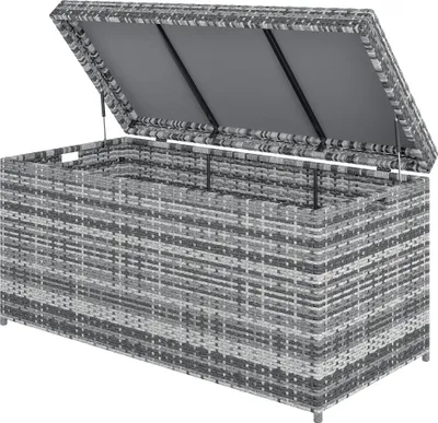 Produktbild von Rattan Auflagenbox 380L wetterfest Kissenbox mit Deckel Stauraum UV-beständig 130 x 61 x 65 cm Dunkelgrau