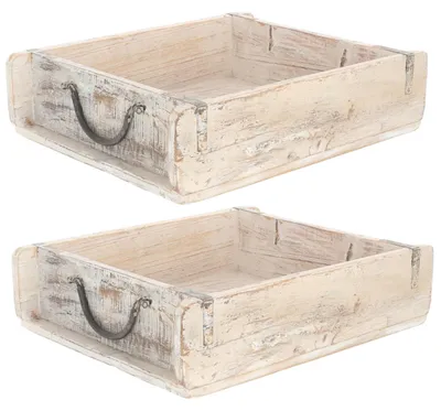 Obrázok produktu pre Novaliv 2 kusy drevených krabíc, vintage štýl, biela, 30 x 25 x 8 cm. Stará forma na tehly, drevo, veľká univerzálna krabica vyrobená z recyklovaného starého dreva. Každá forma je unikát – vintage krabica, dekorácia